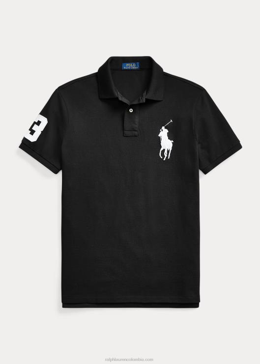 polo de malla de pony grande de corte slim personalizado hombres negro Ralph Lauren 2XR2V849