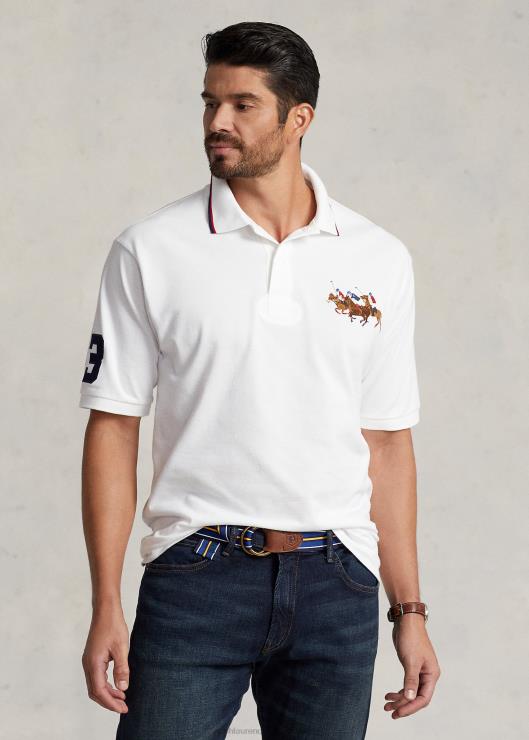 polo de malla triple pony hombres blanco Ralph Lauren 2XR2V1649