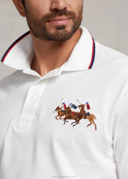 polo de malla triple pony hombres blanco Ralph Lauren 2XR2V1649