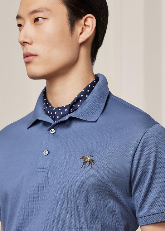 polo de piqué slim fit personalizado hombres azul niagara Ralph Lauren 2XR2V8403