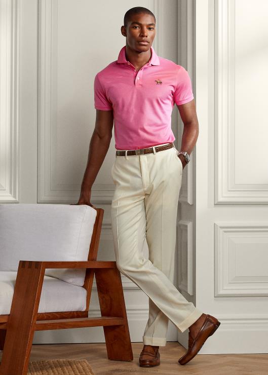 polo de piqué slim fit personalizado hombres rosa brillante clásico Ralph Lauren 2XR2V64