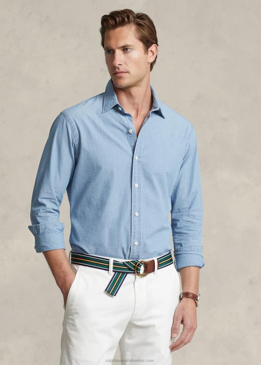 camisa a medida de cambray índigo hombres nimes azul/blanco Ralph Lauren 2XR2V8649