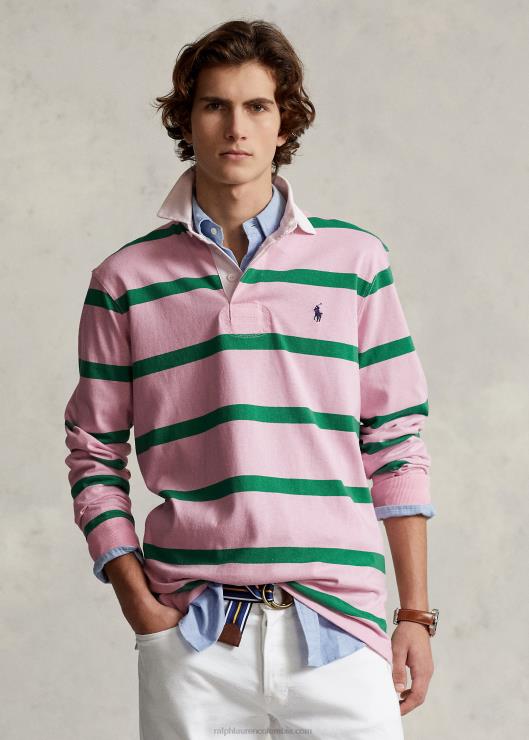 la icónica camiseta de rugby hombres rosa carmel/verde óptico Ralph Lauren 2XR2V690