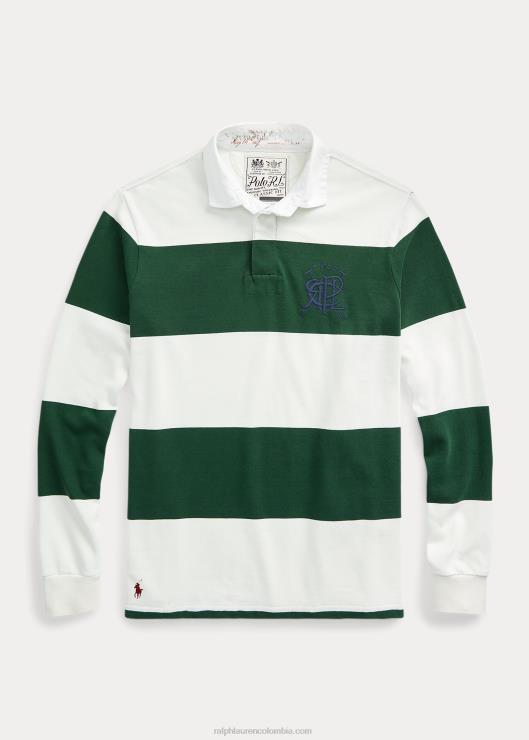 playera de rugby de corte clásico con escudo a rayas hombres bosque nuevo/deckwash blanco Ralph Lauren 2XR2V1122
