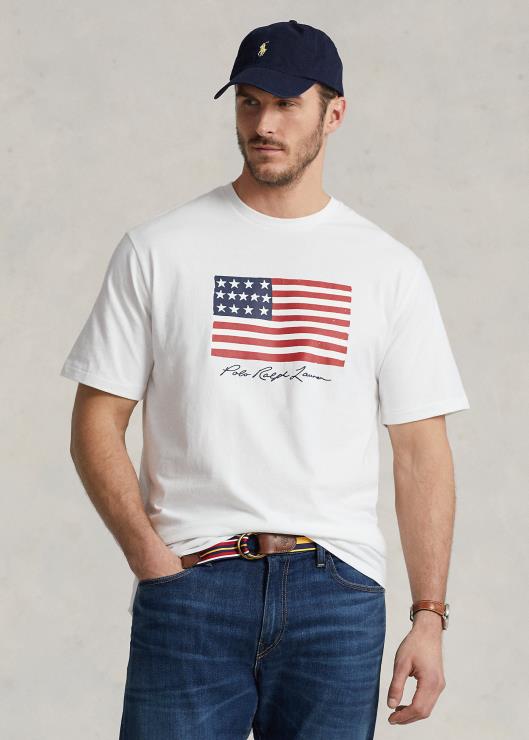 camiseta con motivo de bandera hombres blanco Ralph Lauren 2XR2V1464