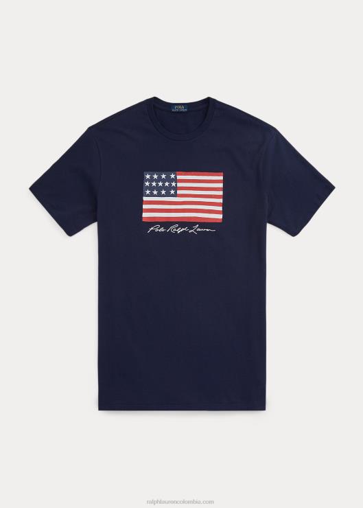 camiseta con motivo de bandera hombres marina de crucero Ralph Lauren 2XR2V1465