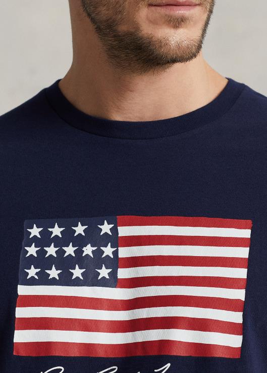 camiseta con motivo de bandera hombres marina de crucero Ralph Lauren 2XR2V1465