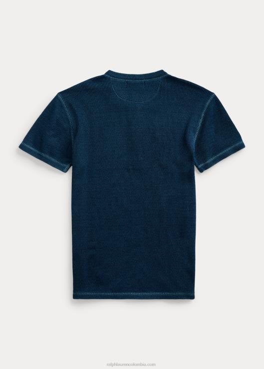 camiseta henley de manga corta con tejido gofrado hombres índigo azul enjuagado Ralph Lauren 2XR2V1765