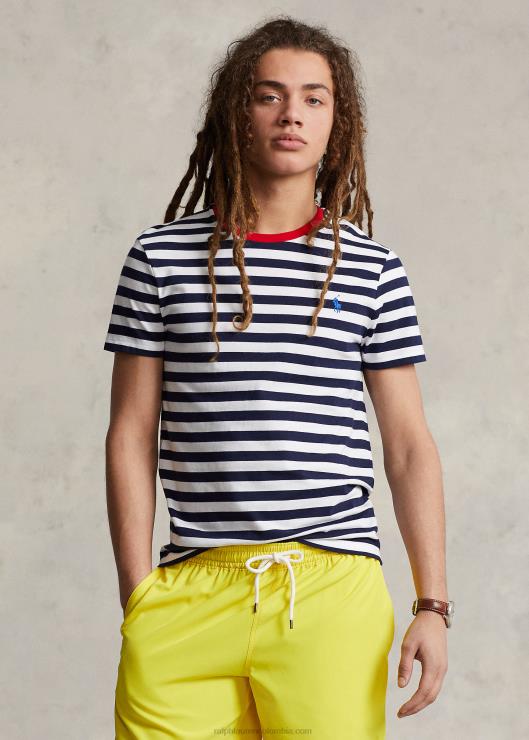 camiseta personalizada slim fit de jersey a rayas hombres crucero azul marino/blanco Ralph Lauren 2XR2V518