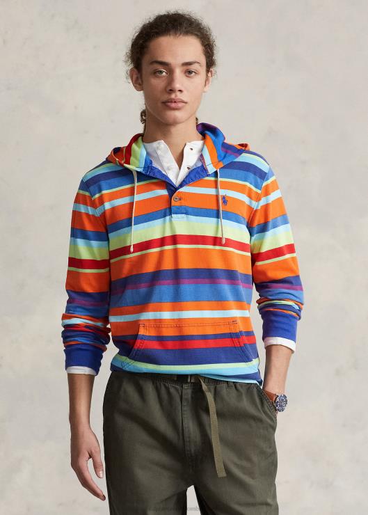 playera con capucha de malla de algodón a rayas hombres Vela naranja multi Ralph Lauren 2XR2V880