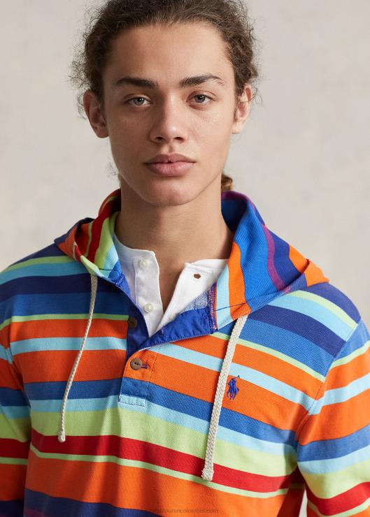 playera con capucha de malla de algodón a rayas hombres Vela naranja multi Ralph Lauren 2XR2V880