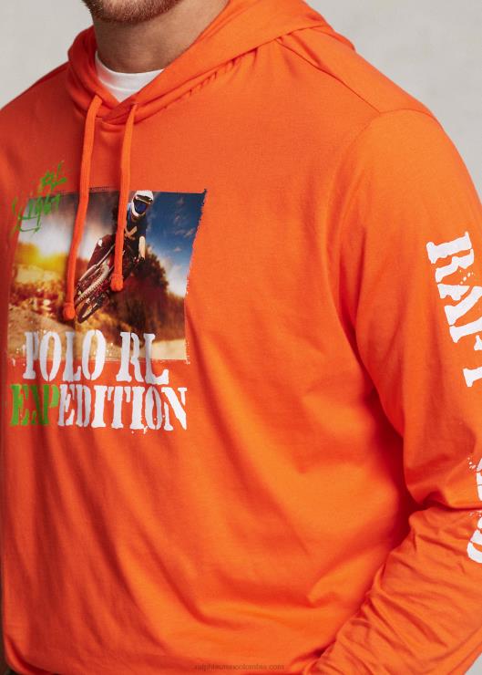 playera con capucha y gráfico de jersey hombres naranja activa Ralph Lauren 2XR2V1382