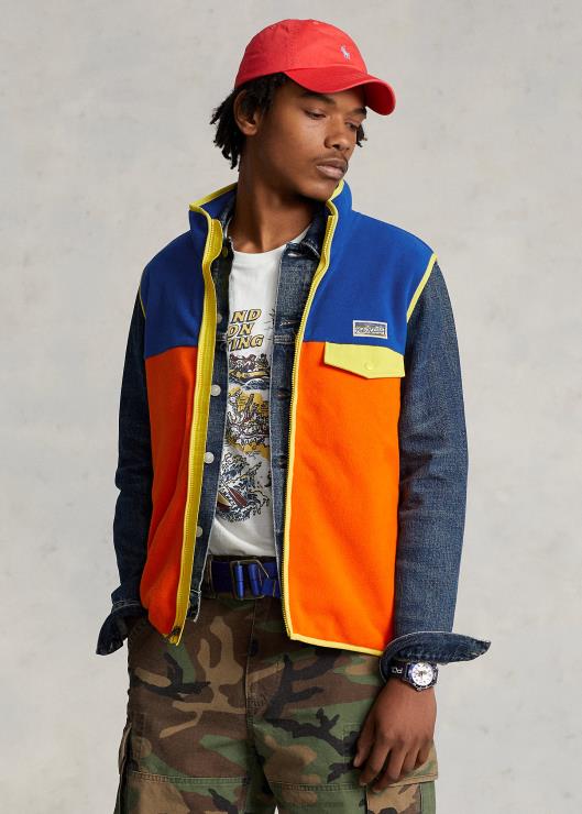 chaleco de polar cepillado con bloques de color hombres Vela naranja multi Ralph Lauren 2XR2V1265