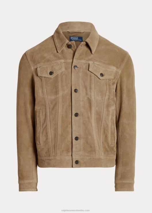 chaqueta de camionero de ante hombres caqui del desierto Ralph Lauren 2XR2V1191
