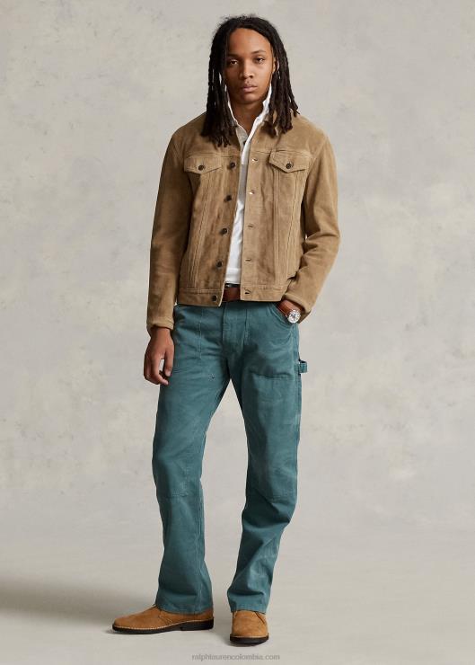 chaqueta de camionero de ante hombres caqui del desierto Ralph Lauren 2XR2V1191