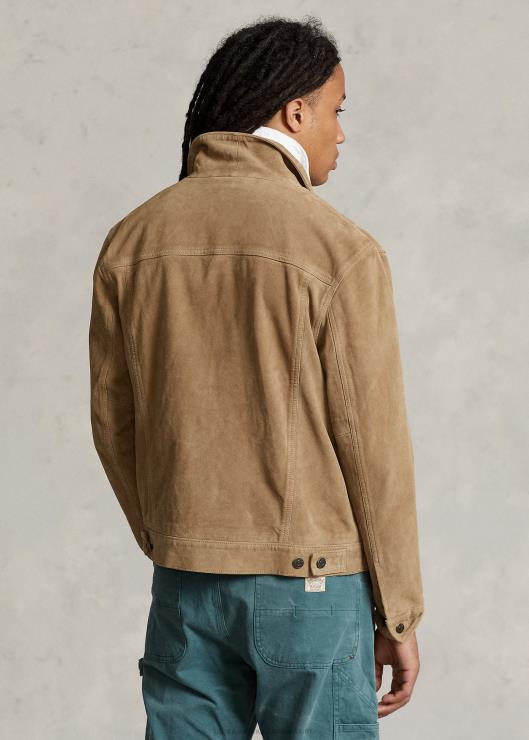 chaqueta de camionero de ante hombres caqui del desierto Ralph Lauren 2XR2V1191