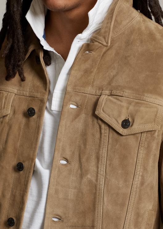 chaqueta de camionero de ante hombres caqui del desierto Ralph Lauren 2XR2V1191