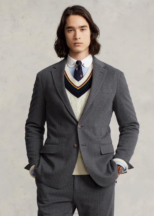 chaqueta de traje de punto suave a rayas diplomáticas hombres gris oscuro Ralph Lauren 2XR2V1161