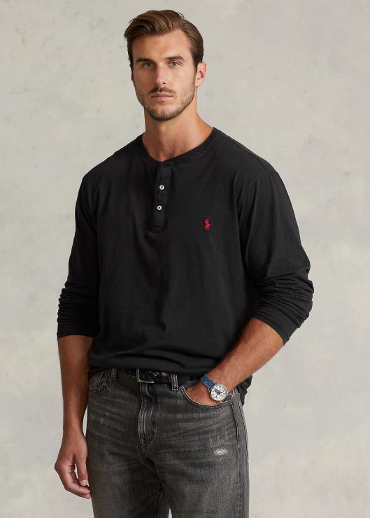 camiseta con cuello henley de punto flameado hombres negro Ralph Lauren 2XR2V1335