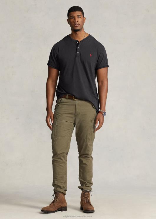 camiseta con cuello henley de punto flameado hombres negro Ralph Lauren 2XR2V1352