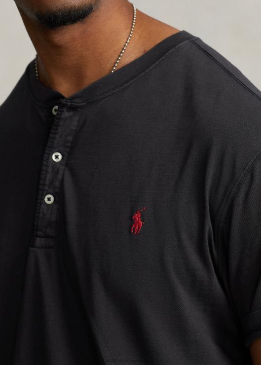 camiseta con cuello henley de punto flameado hombres negro Ralph Lauren 2XR2V1352