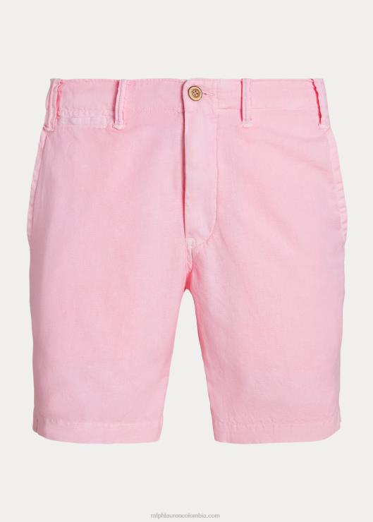 Short de lino y algodón de corte recto de 8 pulgadas hombres rosa carmelo Ralph Lauren 2XR2V8645