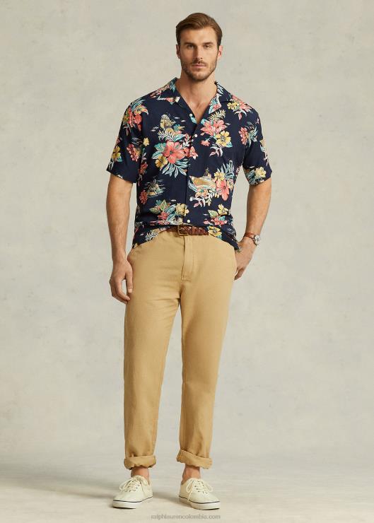 pantalón classic fit de lino y algodón hombres caqui de la vendimia Ralph Lauren 2XR2V1413