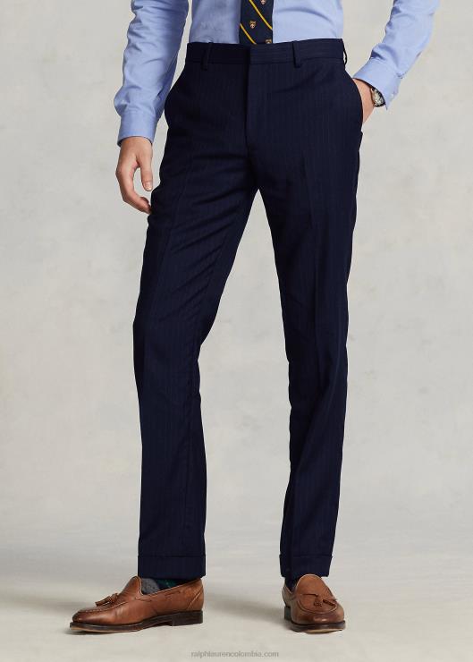 pantalón de traje de lana a rayas diplomáticas hombres rayas azul marino Ralph Lauren 2XR2V8600