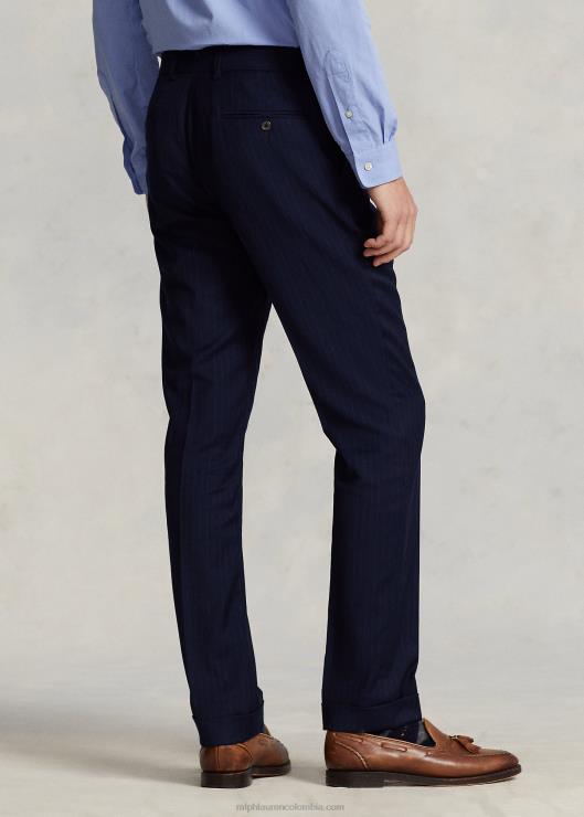 pantalón de traje de lana a rayas diplomáticas hombres rayas azul marino Ralph Lauren 2XR2V8600