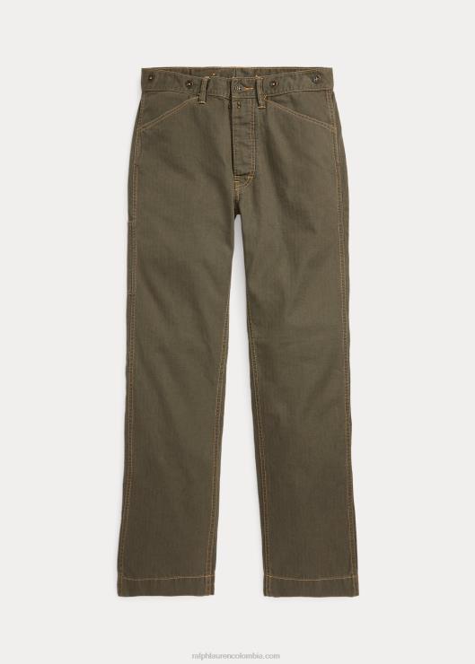 pantalón oficial de espiga de lino y algodón hombres bosque verde Ralph Lauren 2XR2V1756
