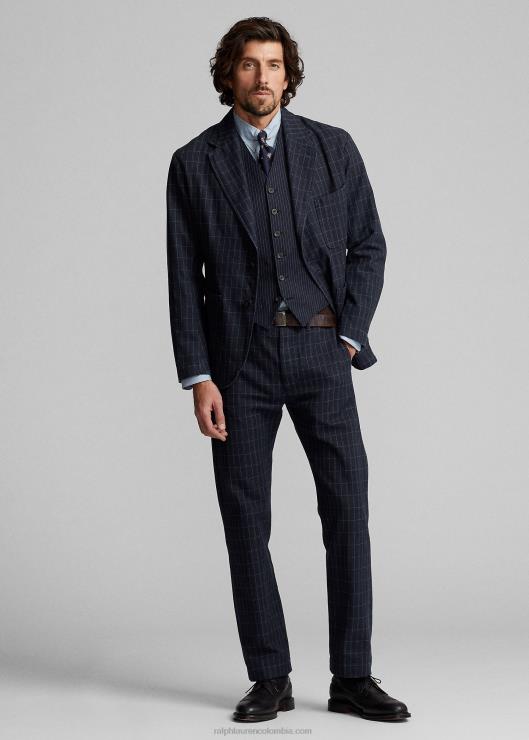 pantalón oficial de sarga de lino y algodón hombres tinte de hilo índigo Ralph Lauren 2XR2V1777