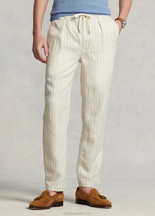 pantalón prepster de corte slim de sastre hombres andover crema a rayas Ralph Lauren 2XR2V695