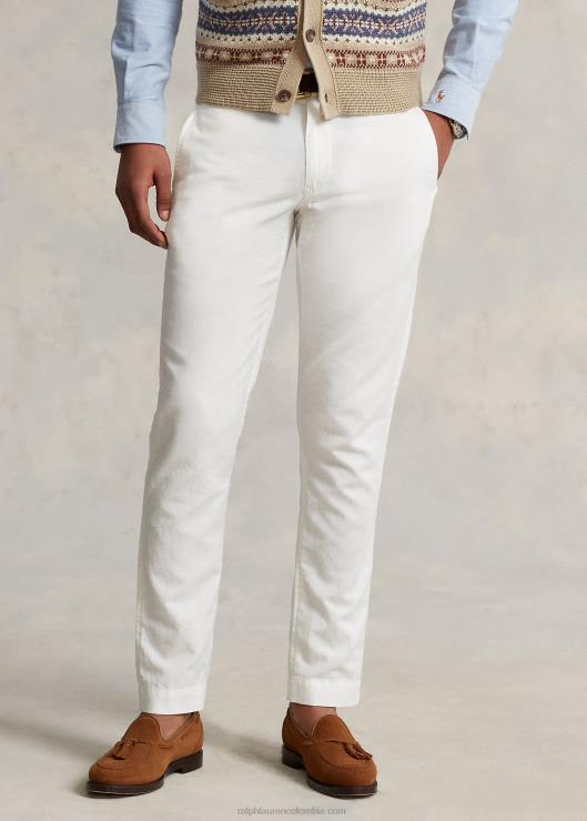 pantalón recto de lino y algodón hombres lavaplatos blanco Ralph Lauren 2XR2V482