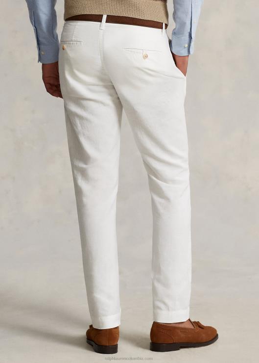 pantalón recto de lino y algodón hombres lavaplatos blanco Ralph Lauren 2XR2V482