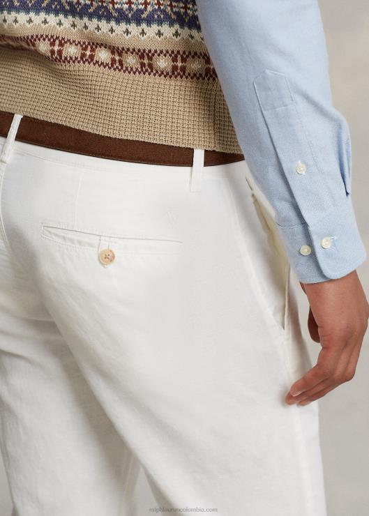 pantalón recto de lino y algodón hombres lavaplatos blanco Ralph Lauren 2XR2V482