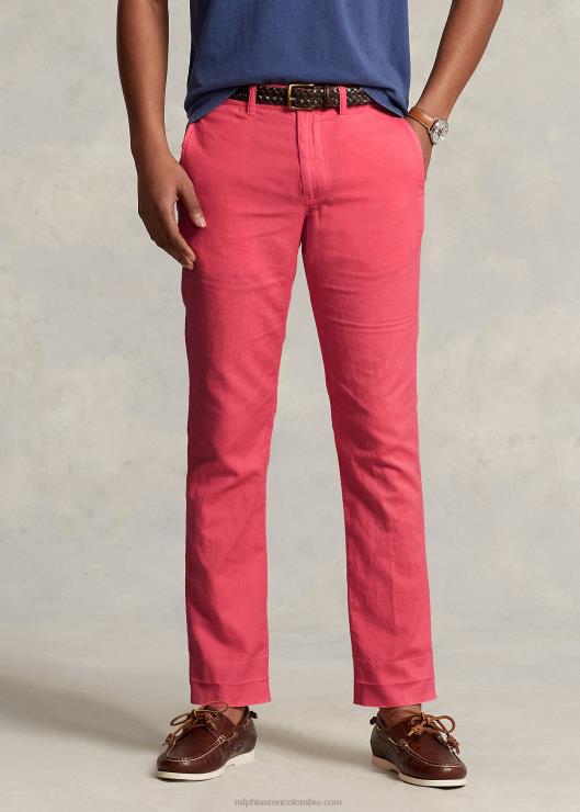 pantalón recto de lino y algodón hombres rojo pálido Ralph Lauren 2XR2V481