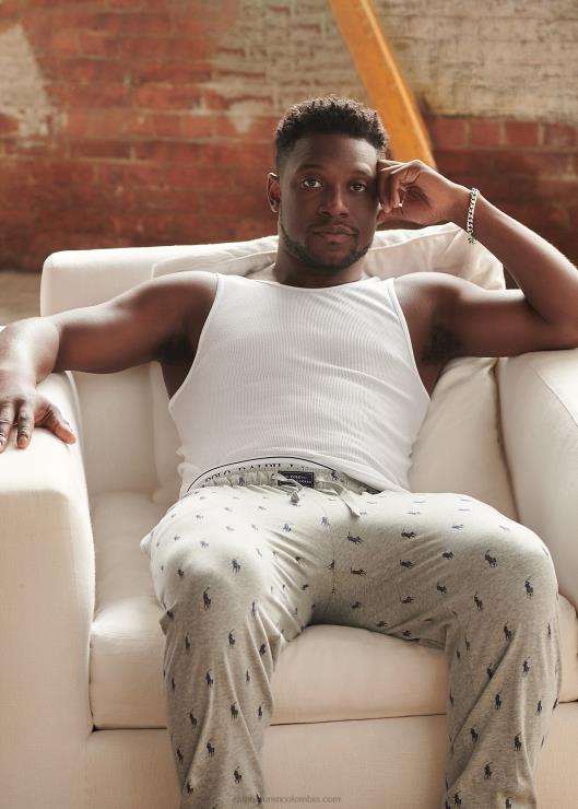 Joggers de dormir de algodón pony en toda la prenda hombres y sobre brezo/azul marino Ralph Lauren 2XR2V610