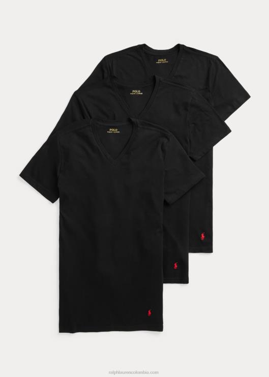 Pack de 3 camisetas interiores finas de algodón con cuello de pico hombres negro Ralph Lauren 2XR2V303