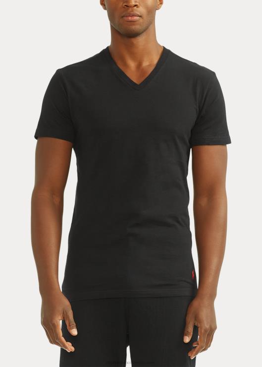 Pack de 3 camisetas interiores finas de algodón con cuello de pico hombres negro Ralph Lauren 2XR2V303