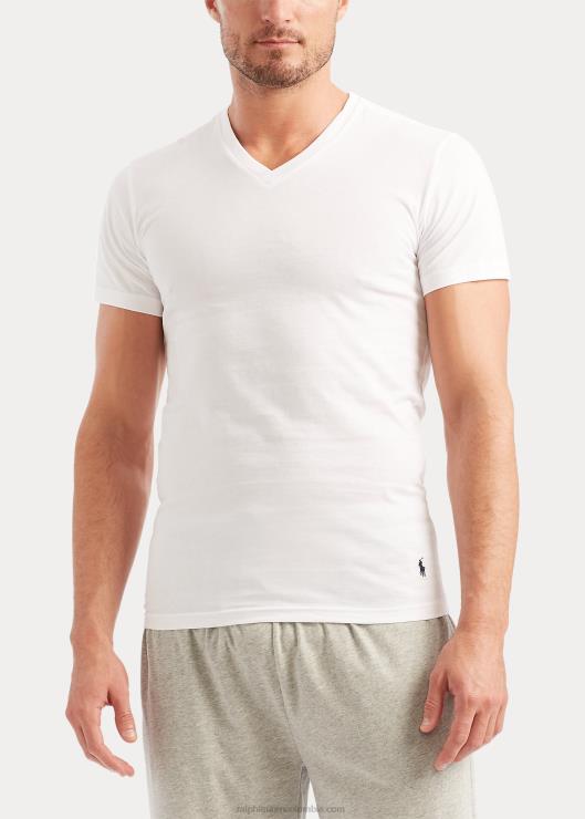 Pack de 5 camisetas interiores finas de algodón con cuello de pico hombres blanco Ralph Lauren 2XR2V260