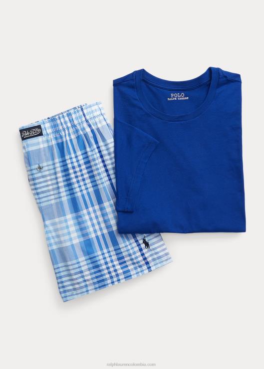 boxer de algodón con cuello redondo y cuadros escoceses hombres azul marino a cuadros/heredage royal Ralph Lauren 2XR2V874