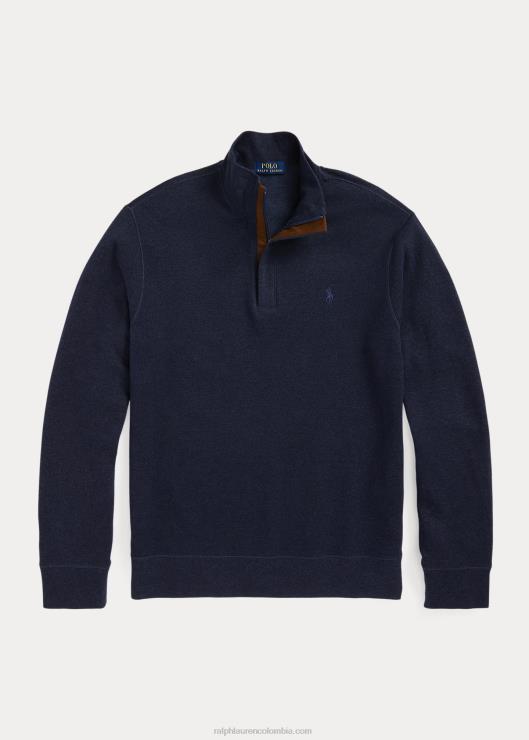 jersey de punto de lujo con cierre de un cuarto hombres azul marino en espiga Ralph Lauren 2XR2V8512