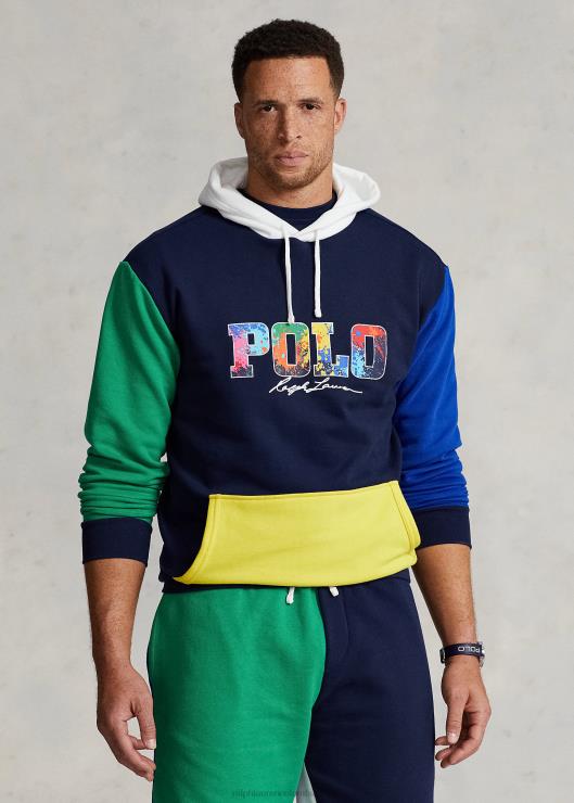 sudadera con capucha y logo color block hombres crucero azul marino multi Ralph Lauren 2XR2V1672