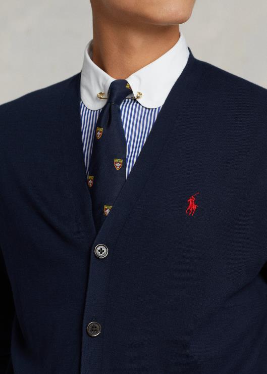 cárdigan de algodón con cuello en V hombres cazador de la marina Ralph Lauren 2XR2V394