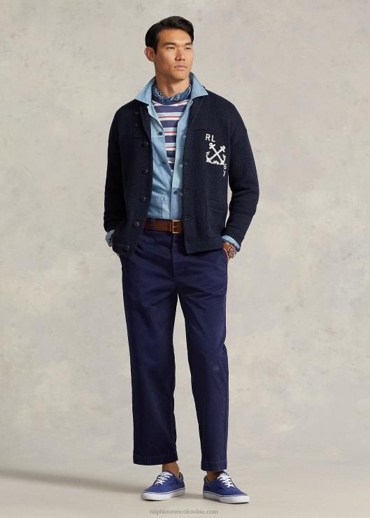 cárdigan marinero con cuello chal de lino y algodón hombres Armada Ralph Lauren 2XR2V1255