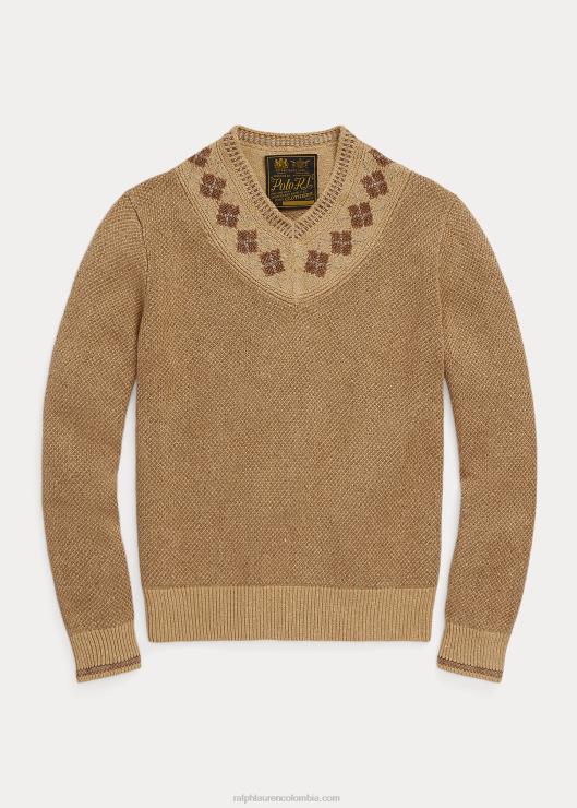 jersey de cricket de lino y seda con ribete de rombos hombres bronceado multi Ralph Lauren 2XR2V8441