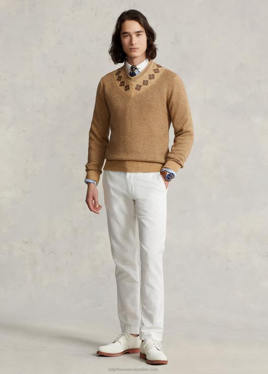 jersey de cricket de lino y seda con ribete de rombos hombres bronceado multi Ralph Lauren 2XR2V8441