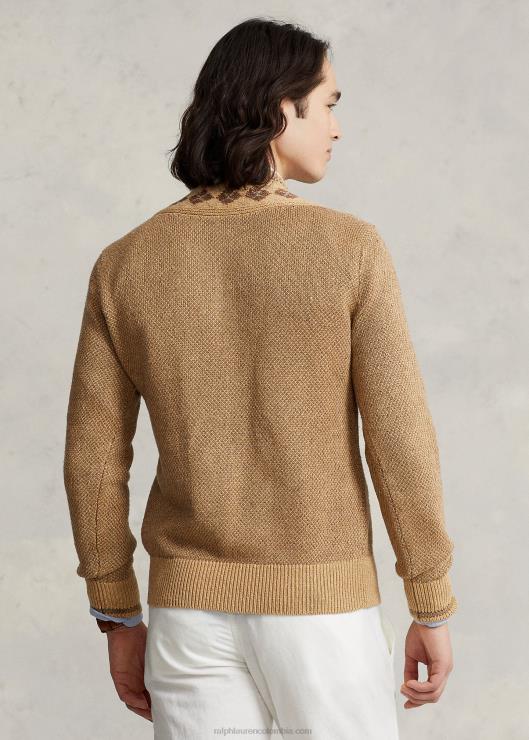 jersey de cricket de lino y seda con ribete de rombos hombres bronceado multi Ralph Lauren 2XR2V8441