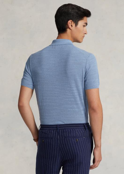 jersey de lino y algodón con cuello de polo hombres canal azul Ralph Lauren 2XR2V405