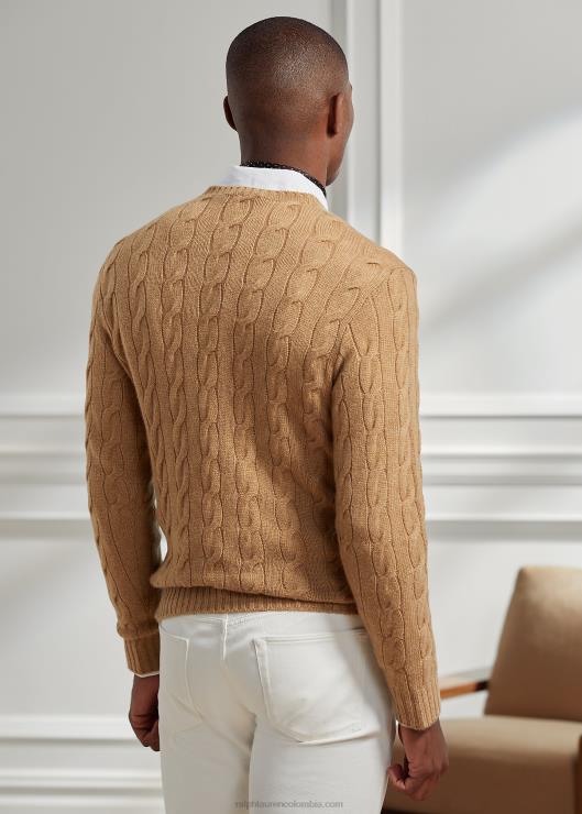 jersey de ochos de cachemir hombres mezcla de camello Ralph Lauren 2XR2V70